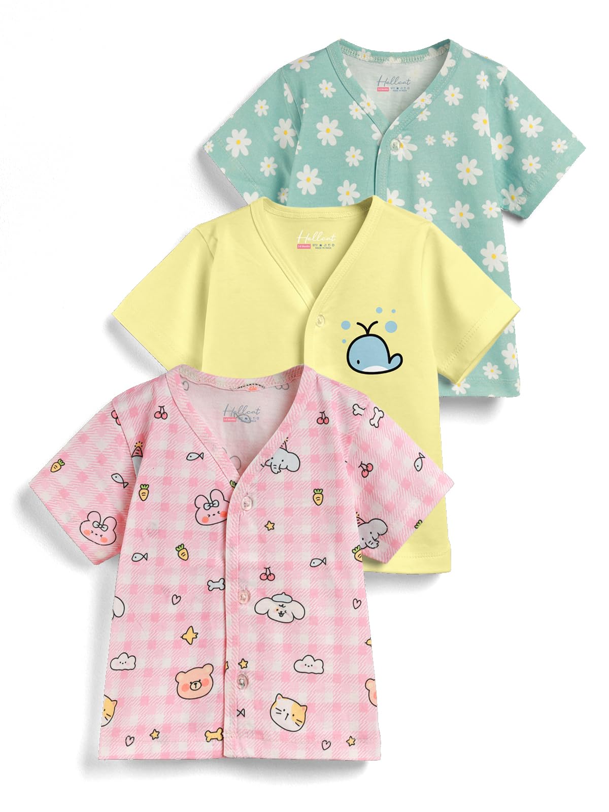 hellcat 100% Cotton Front Open Jhabla Vest & T Shirt for Babies - Pack of 3 (Unisex, 0-18 Months, Short Sleeve)-picture-13