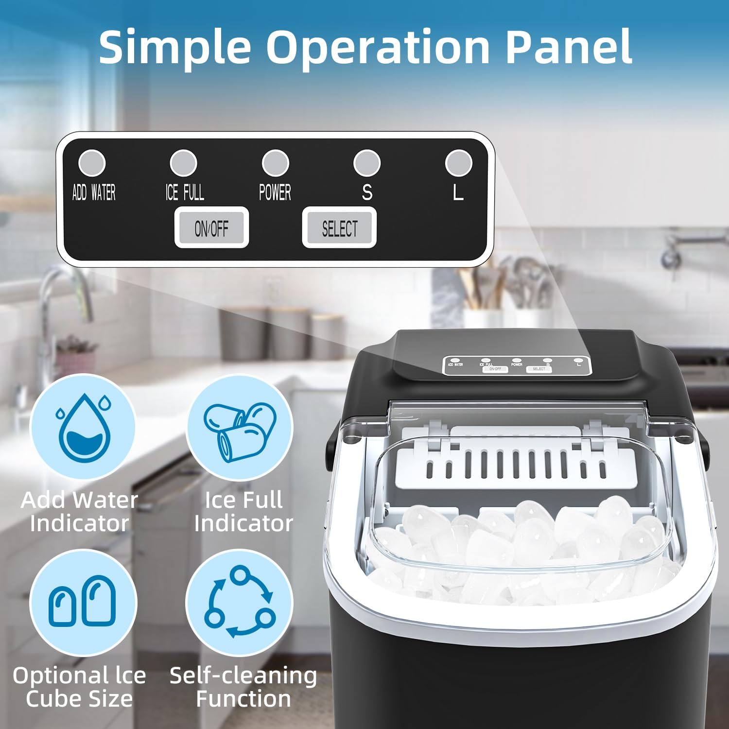 Máquina De Hielo Para Casa, PALINTH Maquina Hacer Hielo, 9 Cubitos de Hielo en 6 Minutos Maquina Hielo Domestica para Casa/Cocina/Oficina