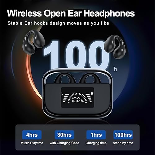 Miniatura 3 de Fanadith Auriculares de oído abierto, auriculares inalámbricos con pantalla digital, IPX5 impermeables, auriculares deportivos Bluetooth 5.3 para