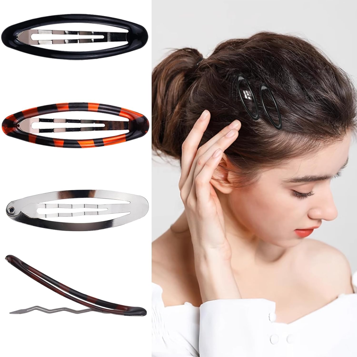 20pcs 2.8 Inch Oval Snap Hair Clips for Women Water Drop Shape Clips Metal Amber Ellipse Non-Slip Hair Grips Black and Brown Women Girls Hair Accessories - Image 3