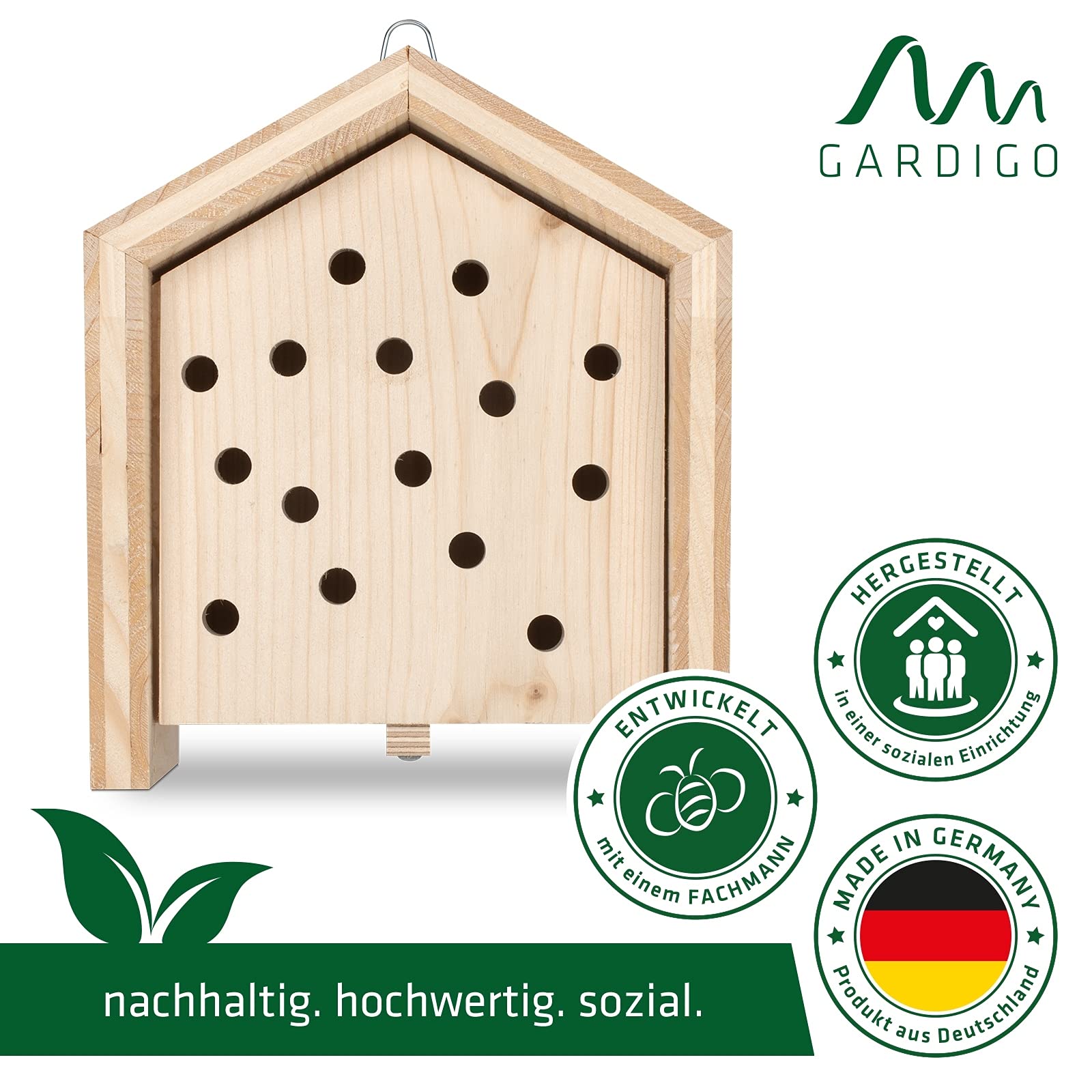 Gardigo Marienkäferhaus mit Wechselblenden - Insektenhotel Made in Germany | Insektenhotel für Marienkäfer, Nistkasten für Sperlinge, Vogelfutterhaus, 2 zusätzliche Wechselblenden