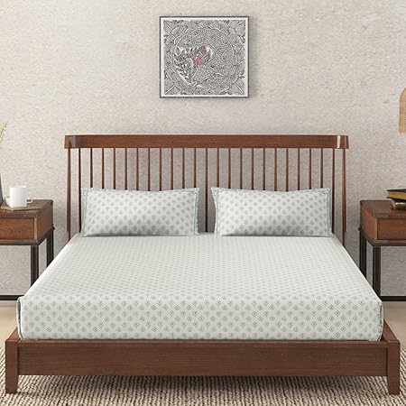 Fabindia Mihira Cotton Printed Bedsheet Set with 2 Pillow Cases : Bedsheet:2.35M X 2.6M, Pillow Cover:45Cm X 70Cm