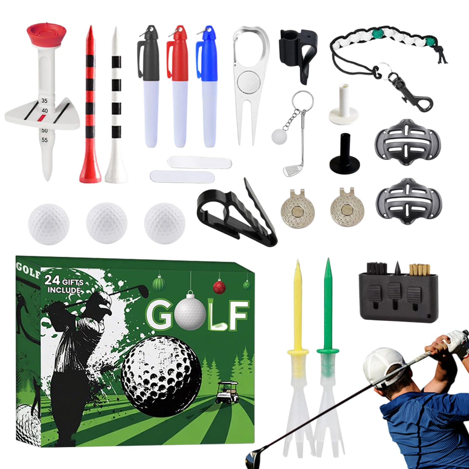 Calendario del conto alla rovescia, 24 calendari 'Avvento di Natale con palline da golf e tè | Accessori sportivi con pennarello per la festa del papà, compleanno, festa, regalo per papà, marito, fidanzato