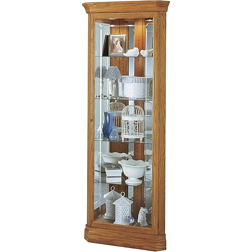 Howard Miller Hammond Curio Cabinet II, Freestanding Storage Cabinets Floor Mount, Pad Lock Metal Shelf with Golden Finish for Decorative Items, Collectibles, Living Room & Office