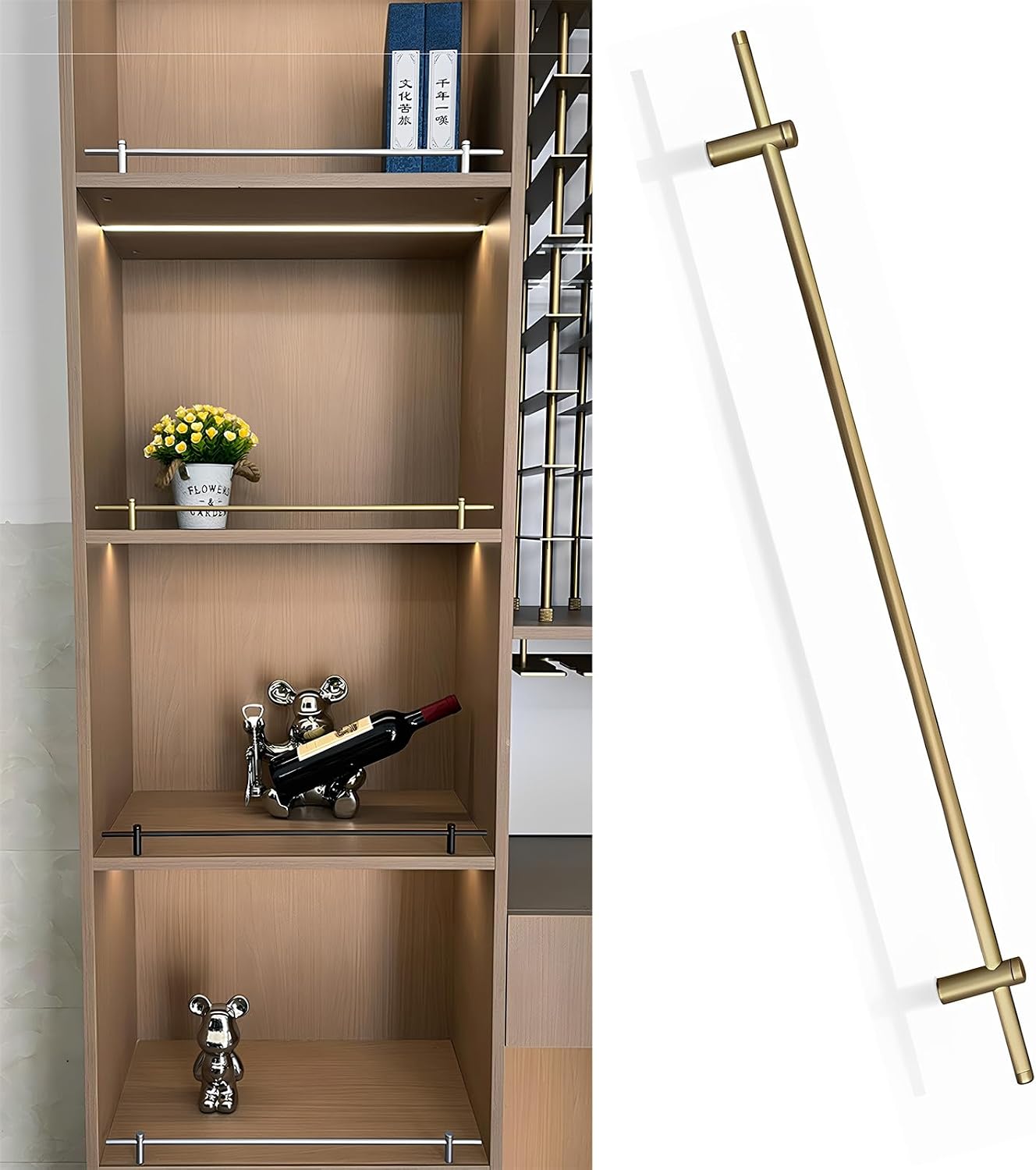 Aluminum Shelf Guard Rail for Wood Shelves, 14-42 Inch Decorative Metal Barrier Rod, Protective Gallery Railing for Bookshelf, RV Kitchen Cabinet & Shoe Rack Gray 2 pcs 32in/81cm