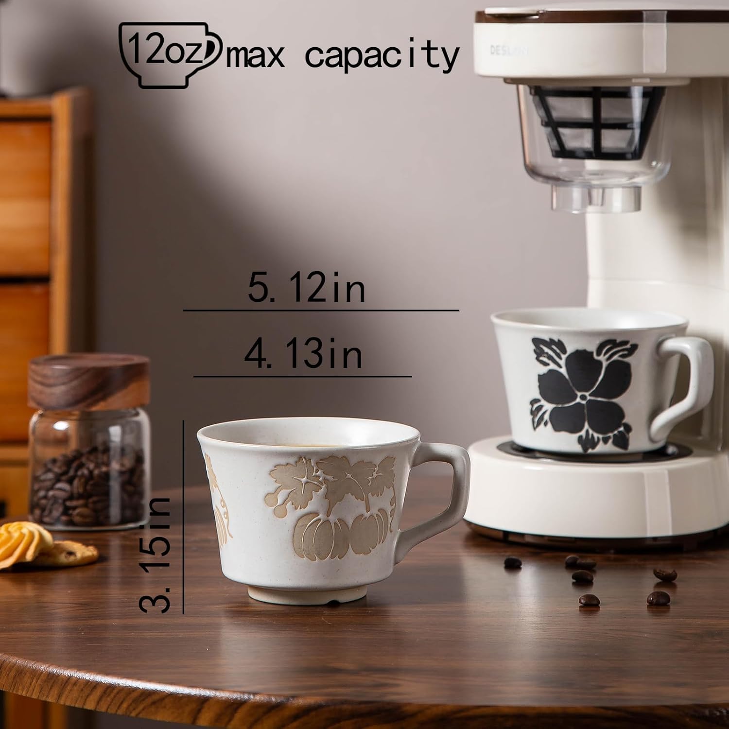 Ceramic Coffee Mug Set of 4, 12OZ Novelty Pumpkins Pattern Cappuccino Cup, Trendy Coffee Cups for Home or Cafe Use - Microwave and Dishwasher Safe