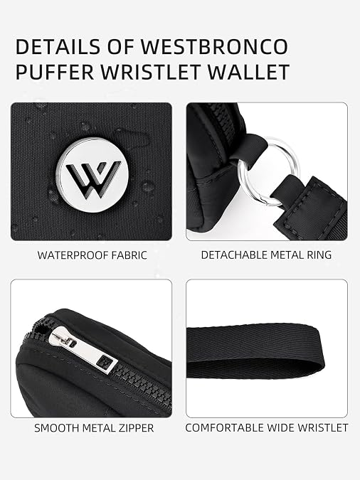 WESTBRONCO Puffer Wristlet Wallets for Women Nylon Wallet with Zipper Quilted Purse for Travel Credit Card Holder Phone