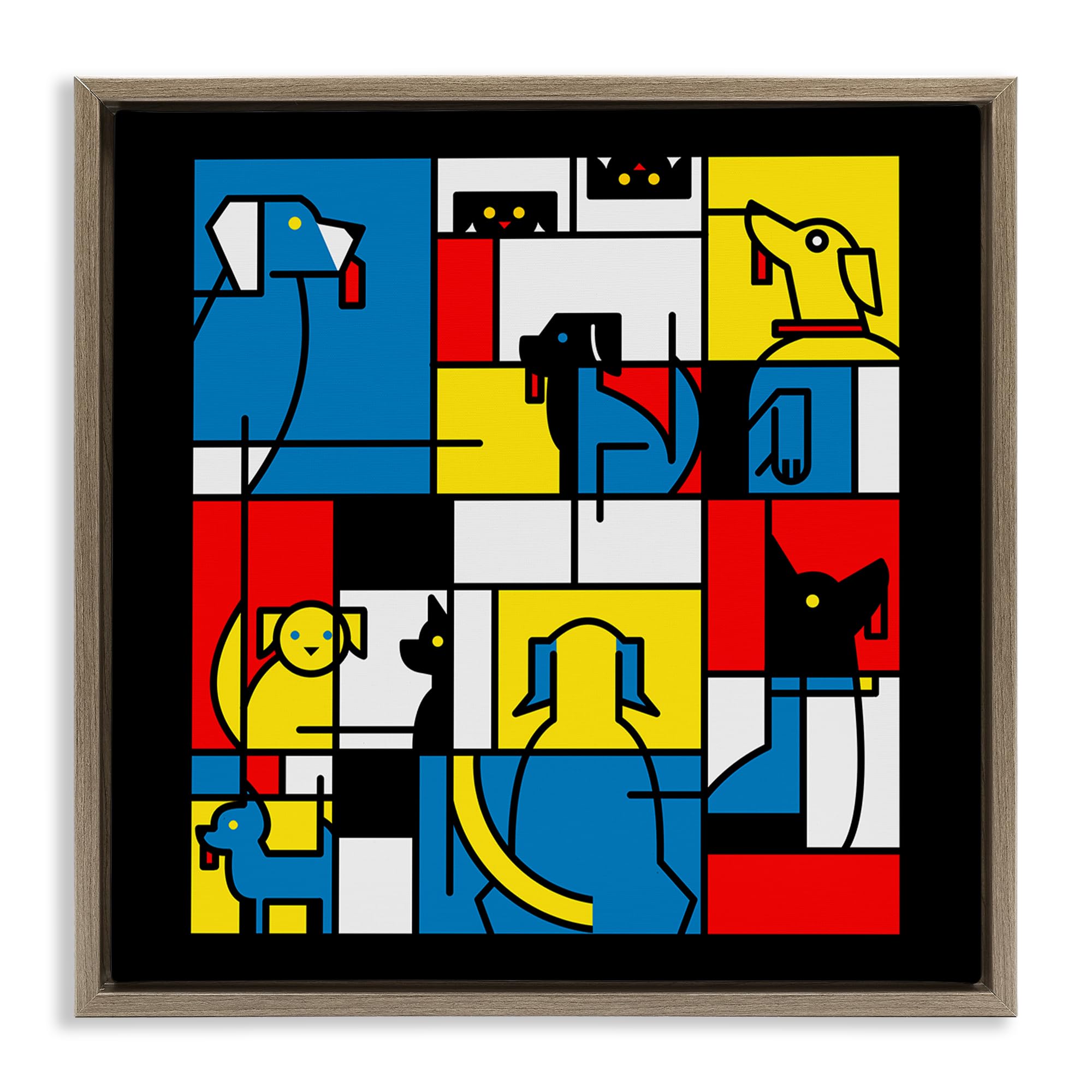 'Color Block Dogs Abstract'| Floating Frame Canvas Art