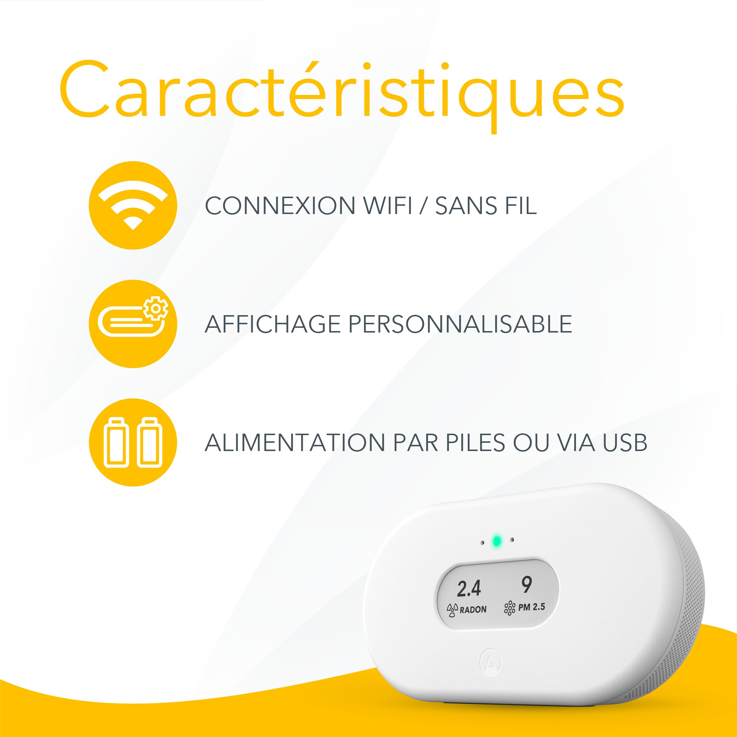 Airthings 2960 View Plus - Détecteur de Radon et de la Qualité de l’Air avec Détecteur de Particule Fine, CO2, COV, Humidité et Température, Application Mobile, Wifi et Notifications