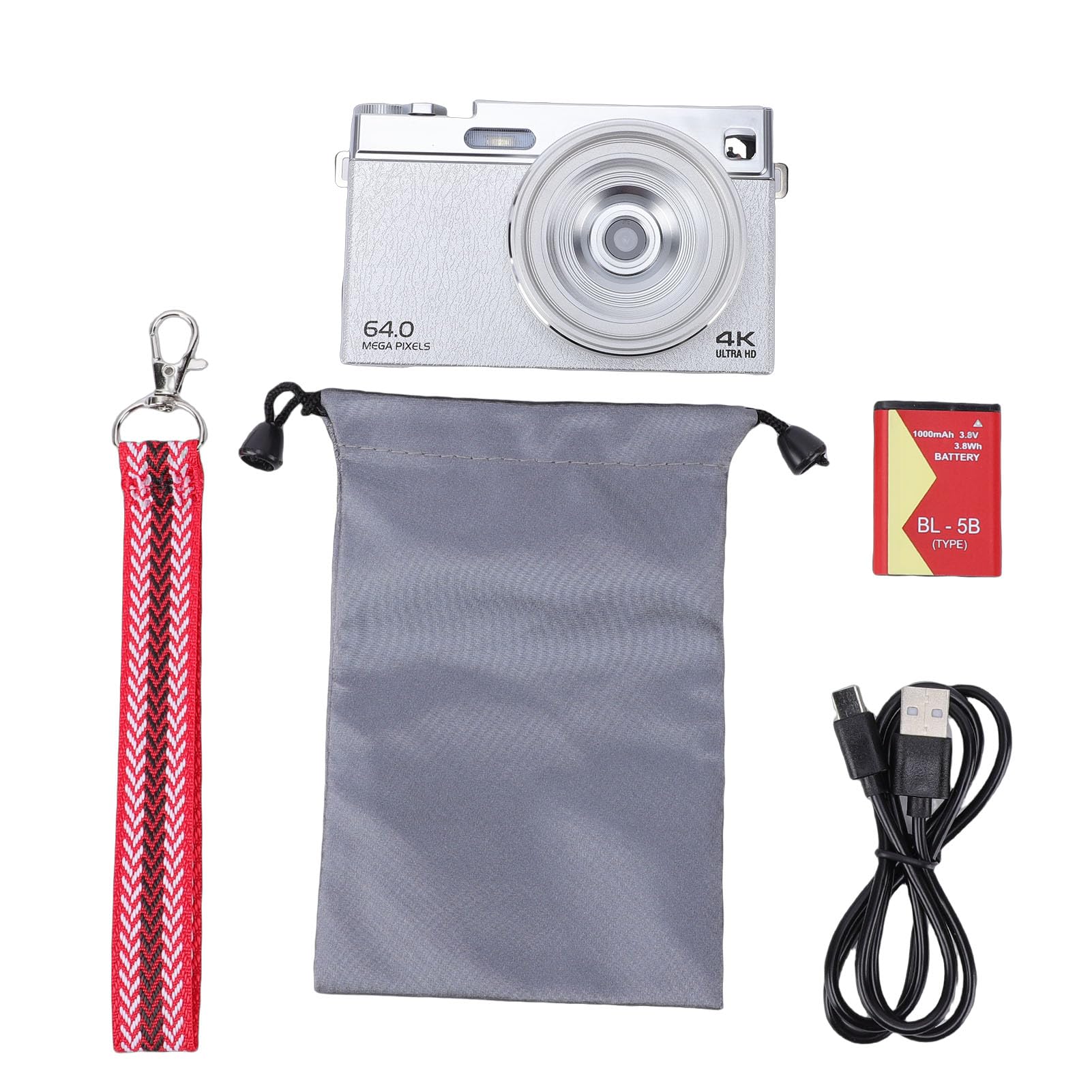 Annadue Videocamera Digitale 4K per Fotografia, Fotocamera Mirrorless per Vlogging da 64 MP con Schermo Ribaltabile da 3 Pollici, Zoom Digitale 6X, Messa a Fuoco Automatica, (SILVER)