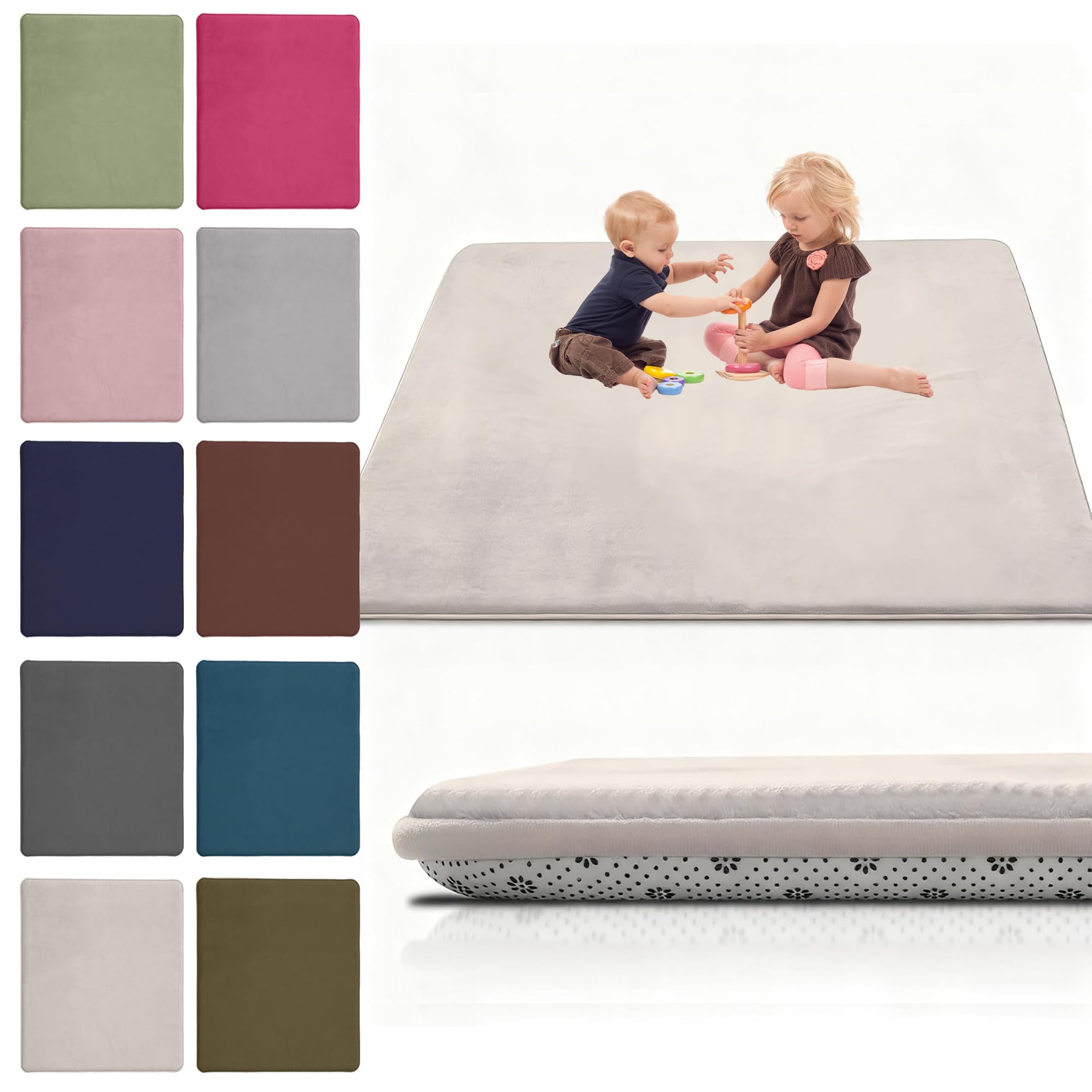 Coral Velvet Baby Play Mat, 200 x 400 cm Nursery Light Babies Mats for Floor Play with Non-slip Backing, 2CM Thick Baby Crawling Mat Nursery Rug for Crawling & Playing for Bedroom, Kids Room