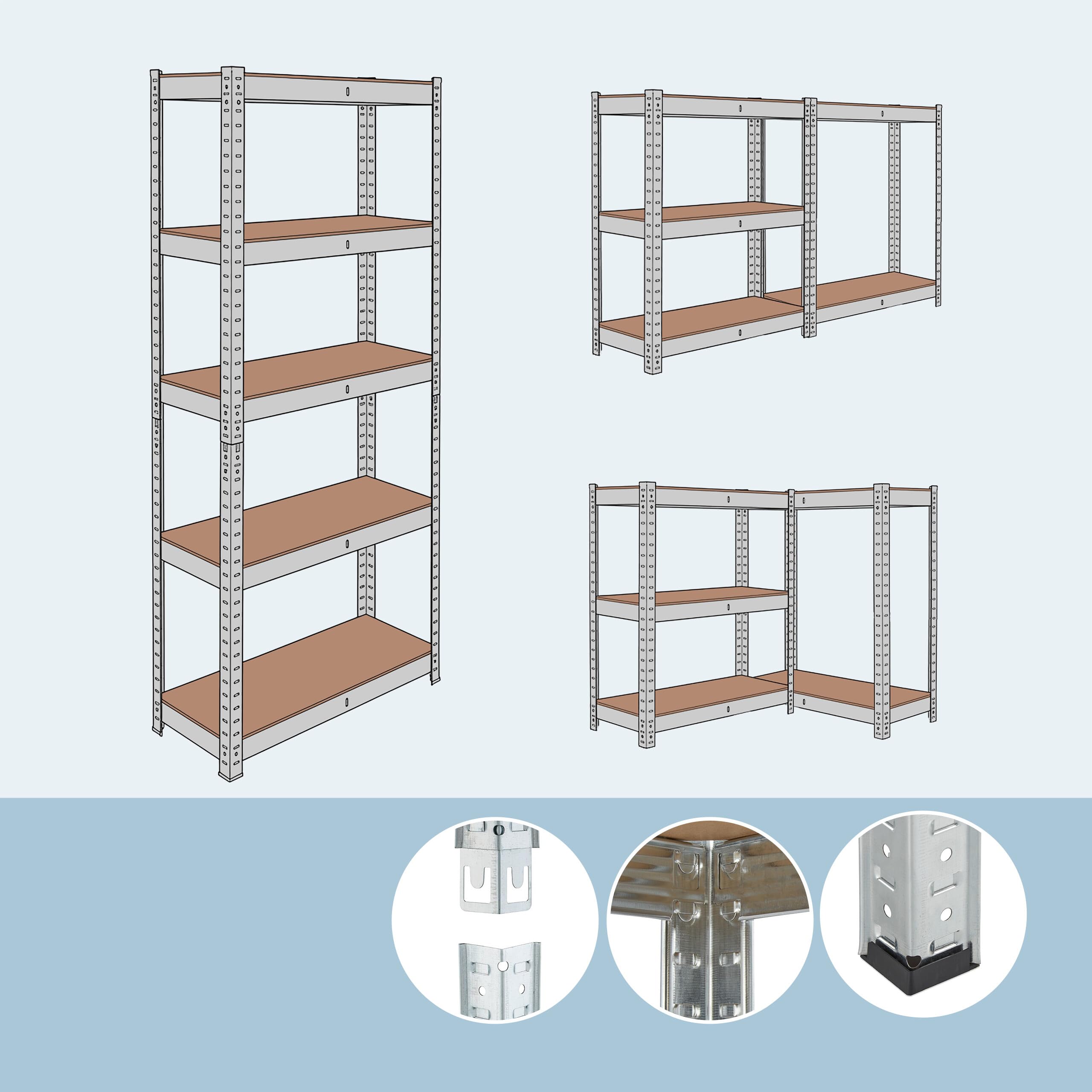Relaxdays Scaffale portacarichi in Acciaio 5 Ripiani, 180x60x30 cm, Max 875 kg, Argento, Cantina/Garage