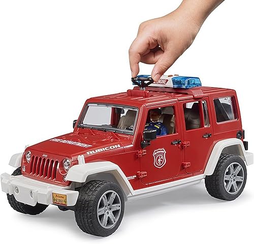 Miniatura 5 de Bruder Jeep Rubicon - Vehículo de rescate de bomberos con sonidos electrónicos de sirena de emergencia y figura de bombero