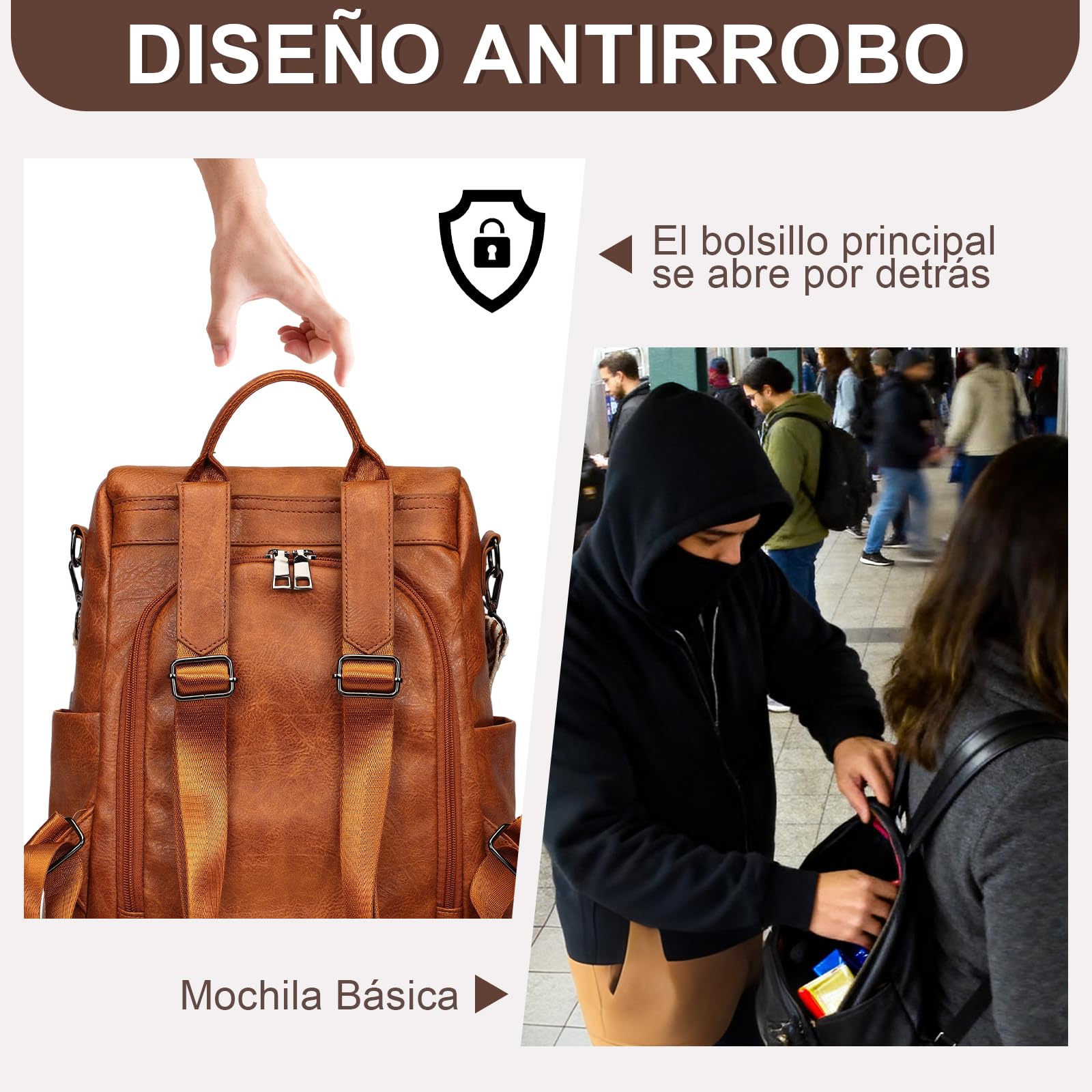 Eshow Mochila Antirrobo Mujer con Neceser Pequeño, Bolso Impermeable de Cuero PU, se Puede como Bandolera o de Mano para Trabajo Viaje Universidad Escuela y Compras
