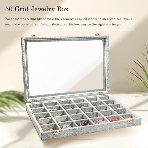 Miniatura 3 de Stratalife Bandeja para joyas, organizador de joyas, caja organizadora de joyas, bandeja de terciopelo para joyas con tapa transparente, cajón