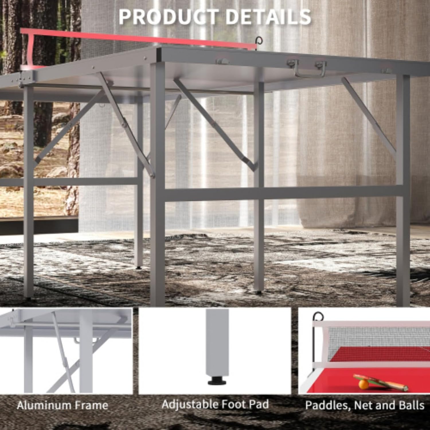 Mini Table Tennis Set, Ping Pong Table for Children, Suitable for Indoor and Outdoor Use, Foldable Table Tennis Table with Net, 2 Rackets, 3 Balls, Adjustable Feet, Easy to Assemble, Red