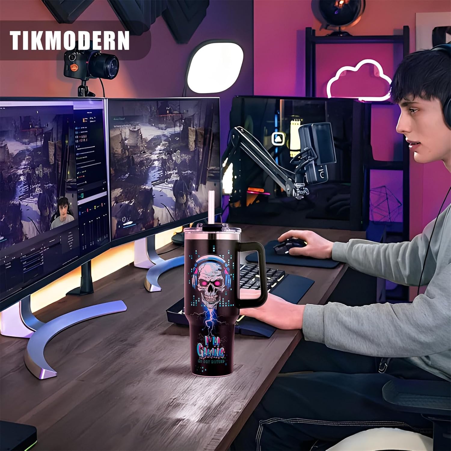 Gamer Tumbler Gamer Gifts for Men Boys - 40oz Game Themed Tumbler with Handle - Christmas Birthday Present for Teen Boys with Lid and Straw for Gamer - Image 3