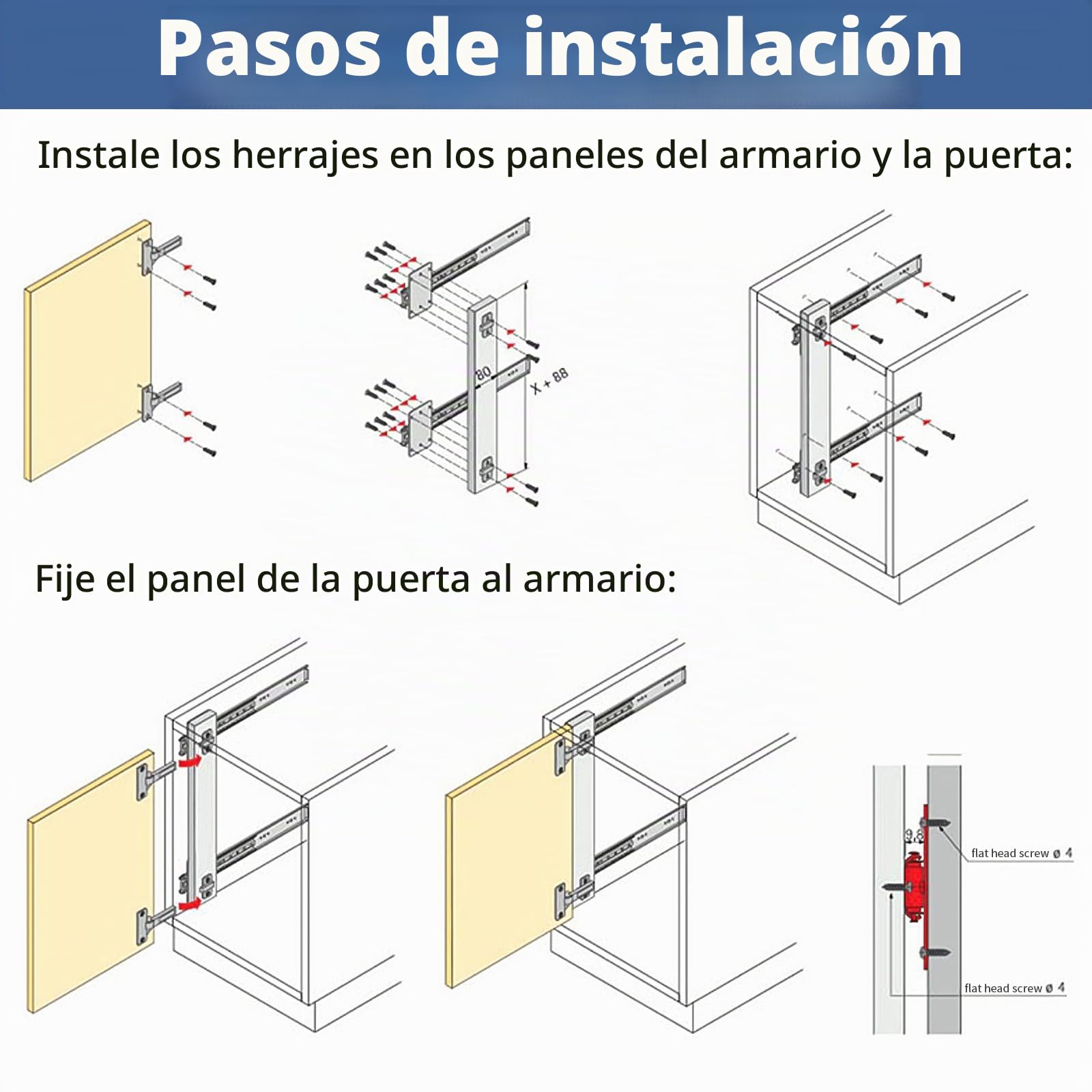 Rieles ocultos para puertas de armario, 2 unidades de 30-70 cm para puertas de armario, guías de bolas, montaje lateral, deslizadores de puerta corredera para armario (50 cm)