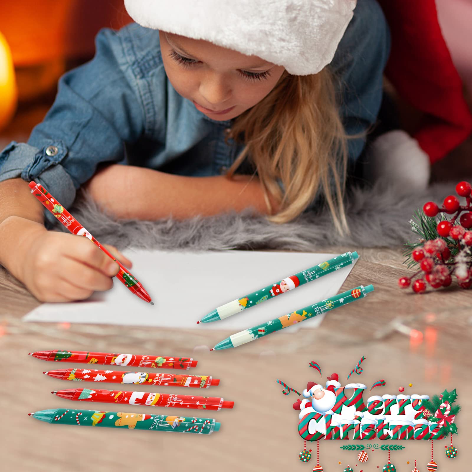 Set Di 24 Penne A Sfera Natalizie | 4 Design (Babbo Natale, Pupazzo Di Neve), Punta 0.5mm, Ideali Per Regali E Scuola