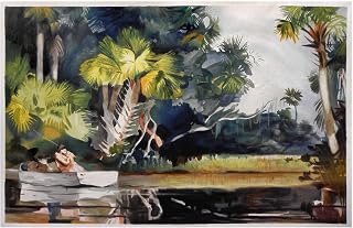 Homasassa Jungle - Winslow Homer hand-painted oil painting reproduction,Fishing on Florida River,vibrant tropical landscape wall art decor