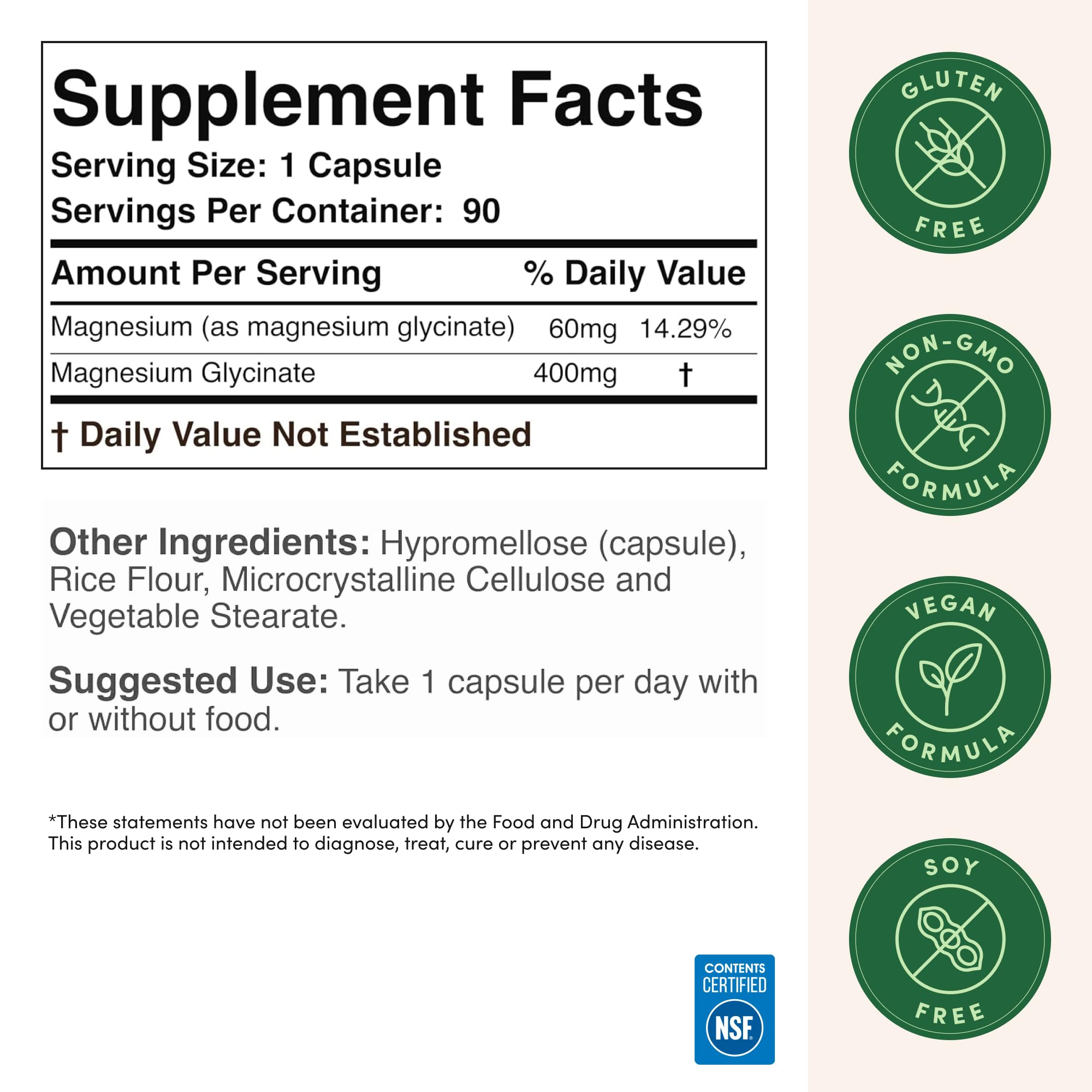 Magnesium Glycinate 400mg, Chelated Magnesium Supplement, 90 Capsules — Amazon image 6