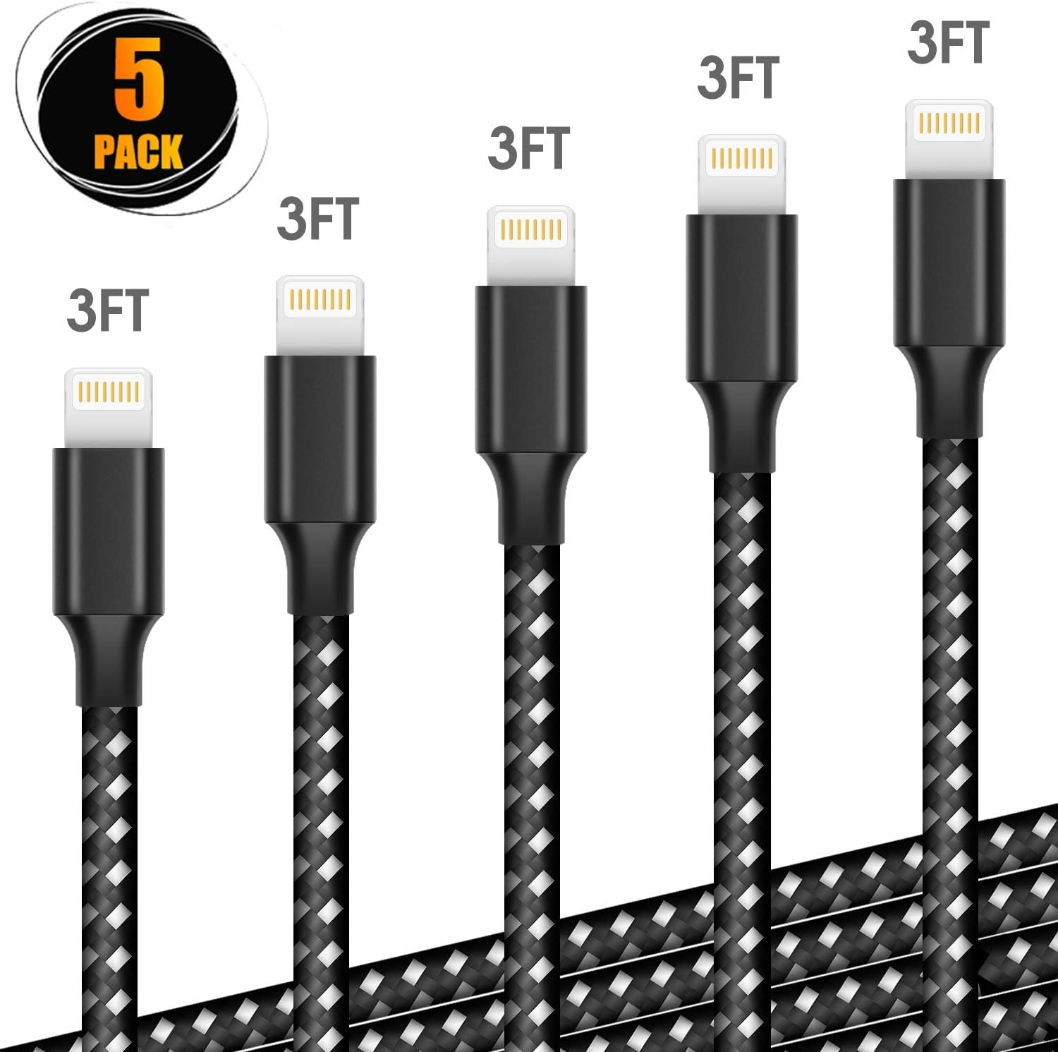 Ankoda iPhone Charger Cable, 5PACK (3/3/6/6/10FT) Fast Lightning Cable Charging Cord Compatible with iPhone 11 Pro XS Max XR X 8 7 6S 6 Plus 5S iPad