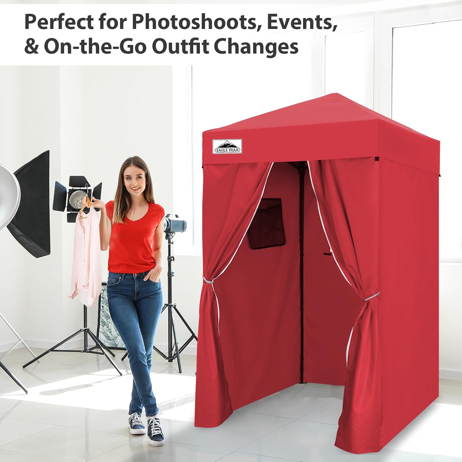 EAGLE PEAK Flex Ultra Compact 4x4 Pop-up Canopy, Sun Shelter, Changing Room, Portable Privacy Canopy Cabana for Pool, Fashion Photoshoots, or Camping, Red