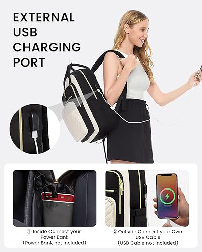 Miniatura 4 de LOVEVOOK Mochila para laptop para mujer, mochila de trabajo de moda con puerto USB, mochilas impermeables para el trabajo., negro, beige
