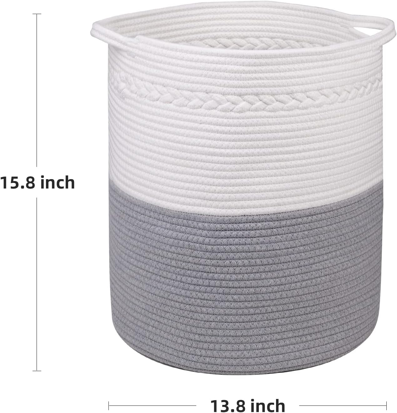 Cotton Rope Laundry Basket, Braided Cotton Rope Storage Basket Bin With Handles, Large Basket,Soft Durable Laundry Baskets Nursery Hampers Organizer for Kids, Toys Home Decor Blanket Basket