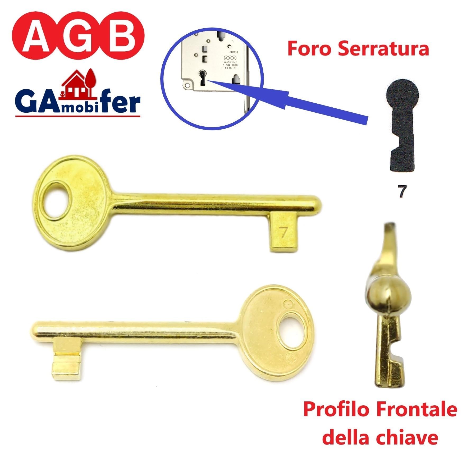 Key for Internal Recessed AGB Lock Only (Brass, No. 7), N. 7 - Image 2