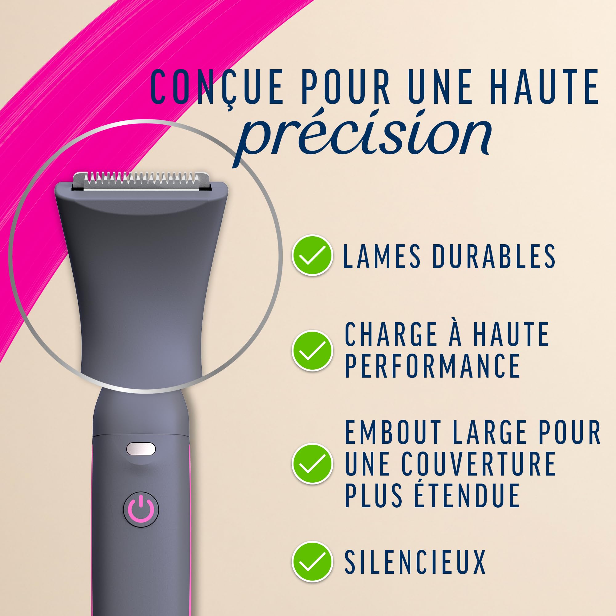 Veet Expert Tondeuse Femme Tout-En-Un – Rasoir électrique Multi-Usage pour Maillot, Visage et Sourcils – Chargeur USB – 100% étanche (IP67)