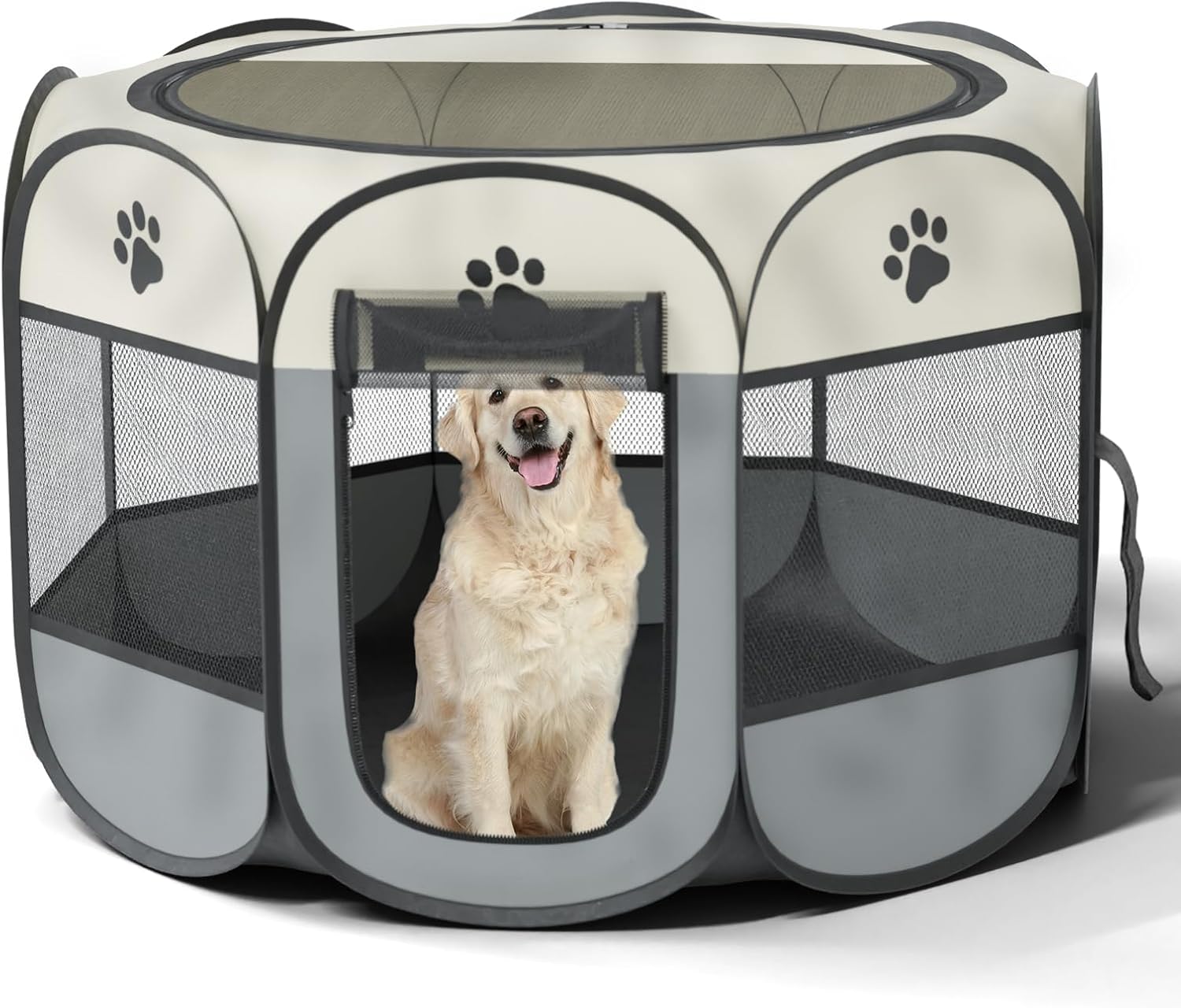 Pet Playpen, Portable Pop-Up Enclosure for Dogs and Cats, Soft & Durable, Removable Zipper Top, Indoor and Outdoor Use for Puppy, Kitten, Travel, Camping and Post-Surgery Recovery (M, 35" x 35" x 23")