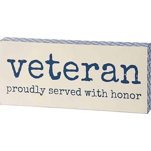 Rustic wooden block sign displaying "Veteran Proudly Served With Honor"