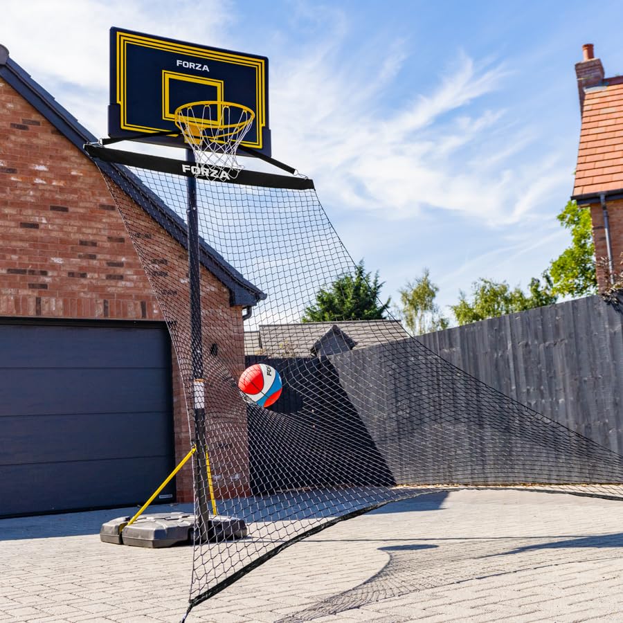 FORZA Filet de Retour de Basketball Solo | Entraîneur de Rebond de Basketball Portable pour la Pratique Individuelle du Tir – Filet Durable Résistant aux Intempéries avec Sac de Transport et Sacs de