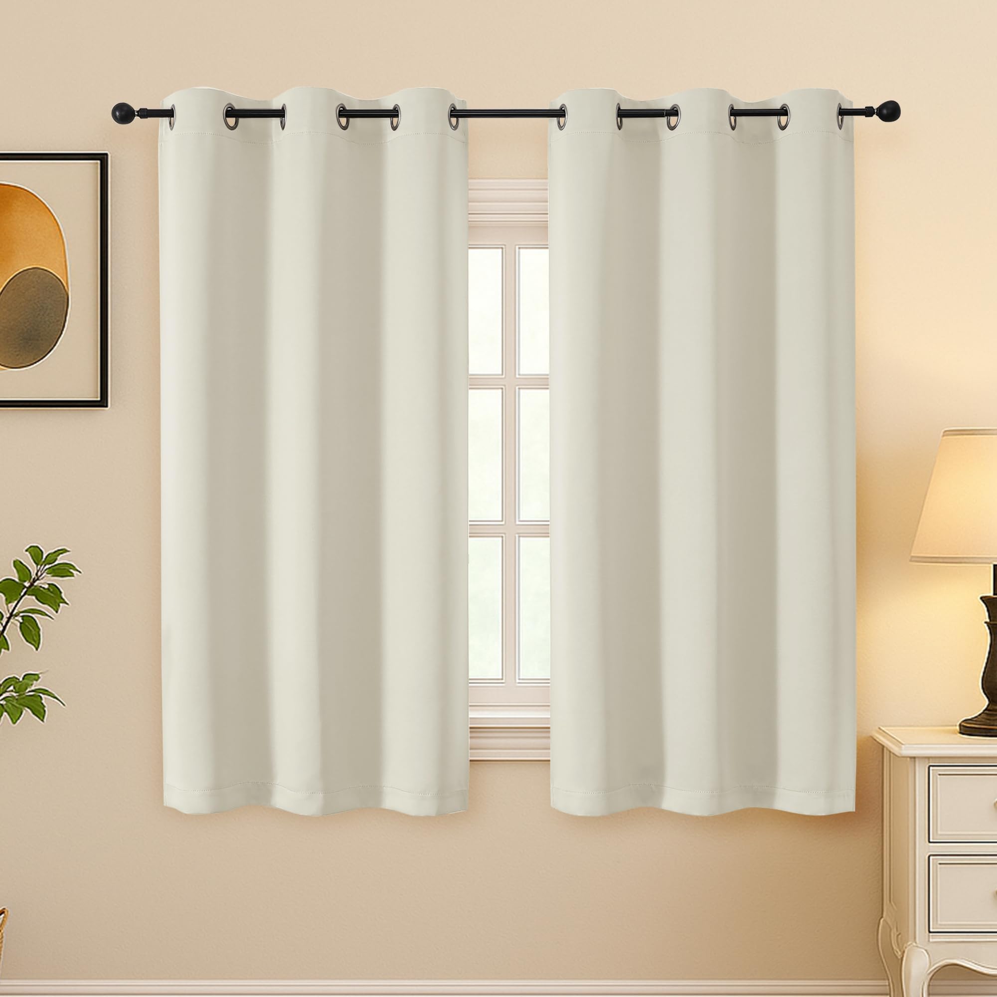 Simplebrand Natural Curtains for Bedroom 54 Inch Length 2 Panels Set, Room Darkening Thermal Insulated Energy Saving Curtains for Nursery, Grommet Solid Soft Window Treatment Drapes, W40 x L54