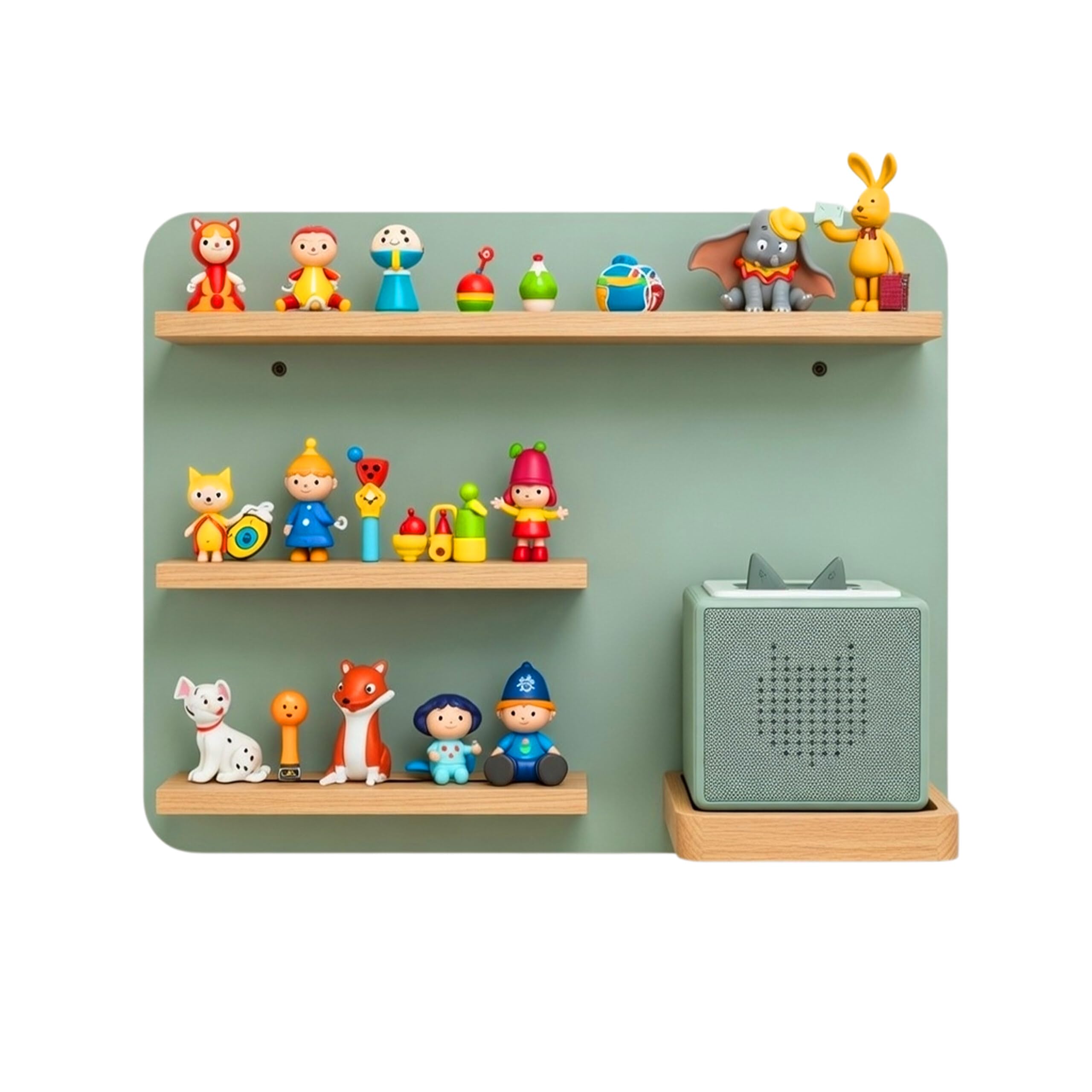 Relaxdays Toniebox Shelf, Magnetic Wall Shelf for Toniebox & 27 Tonies, Sage, 29x39x15 cm