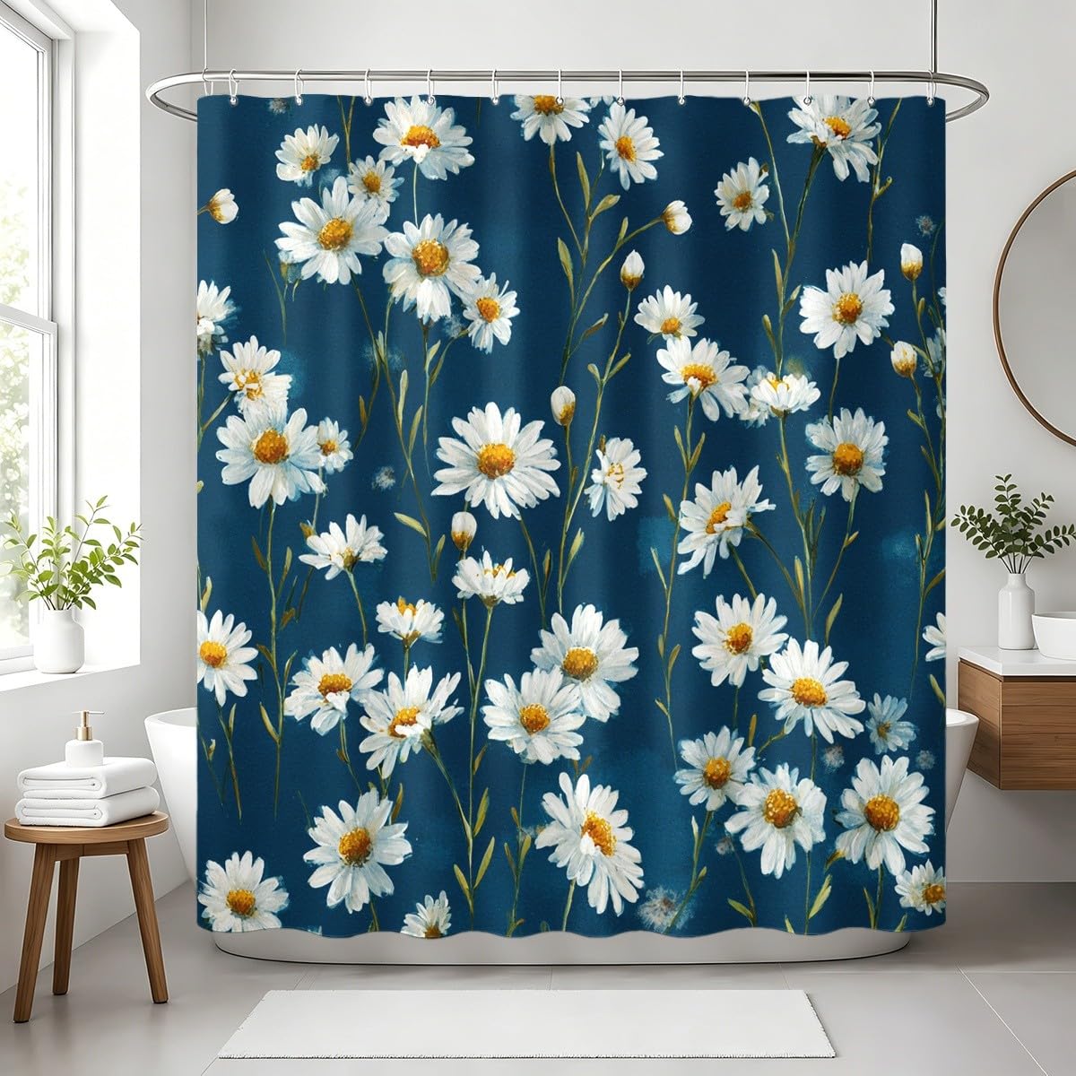 Generico Tenda Doccia 240x200 cm Blu Poliestere, per Bagno, Casa e Hotel