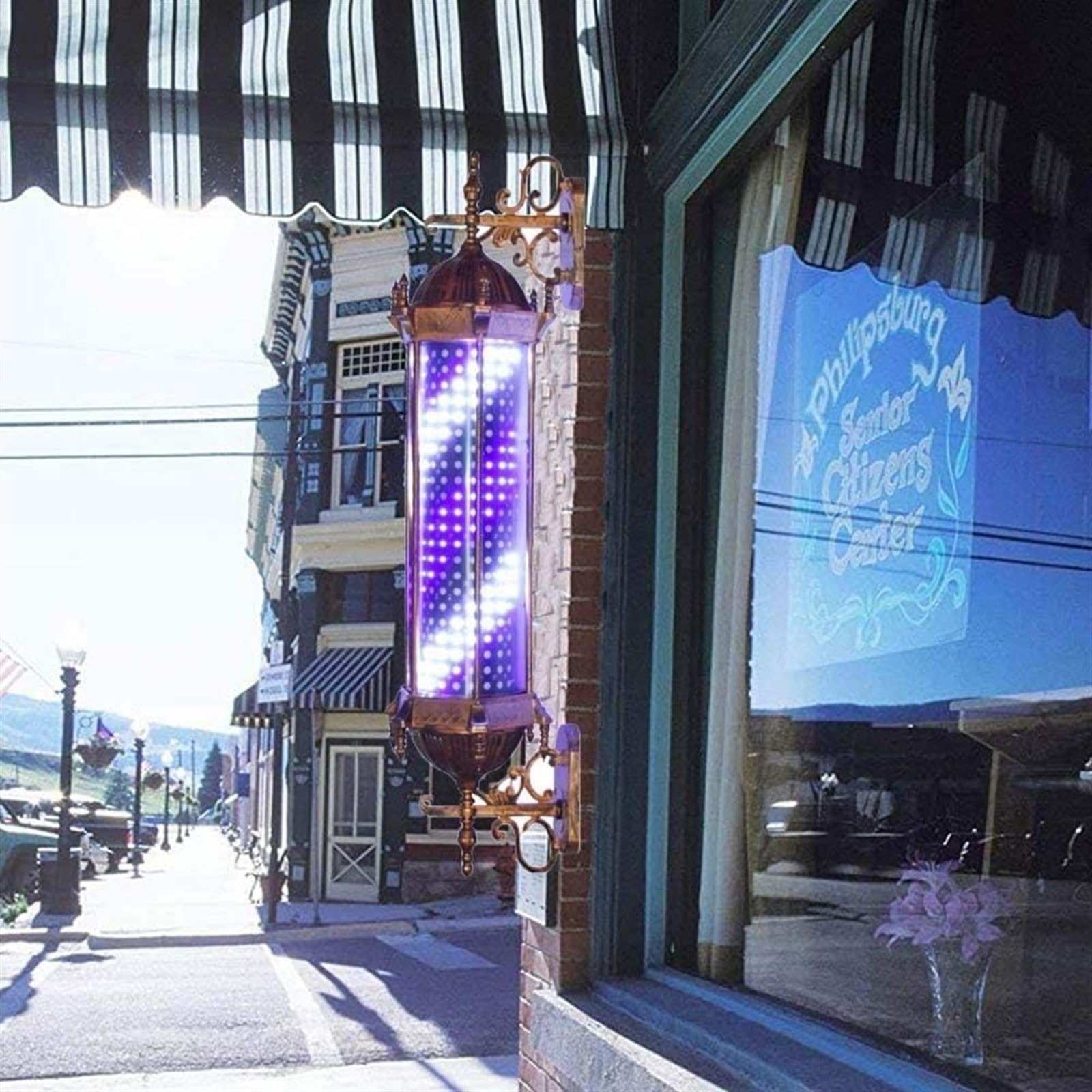 Salón Giratorio, barbería, Cartel Abierto, Poste, Tiras Rojas, Blancas y Azules con luz de Globo Brillante, lámpara montable en Pared(70cm/28in)