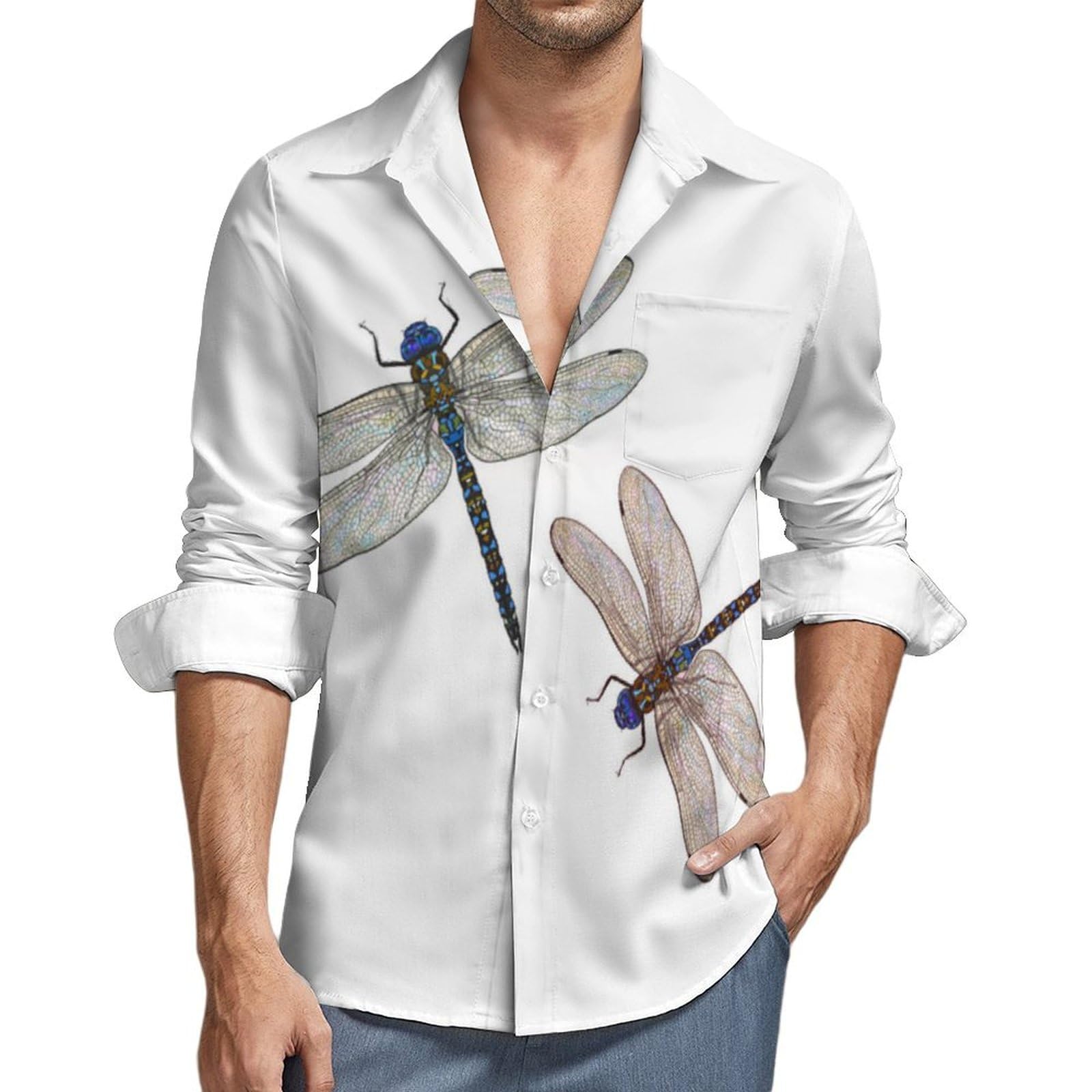 Czzyh Men's Dragonfly Flying Casual Shirts Long Sleeve, Shirts