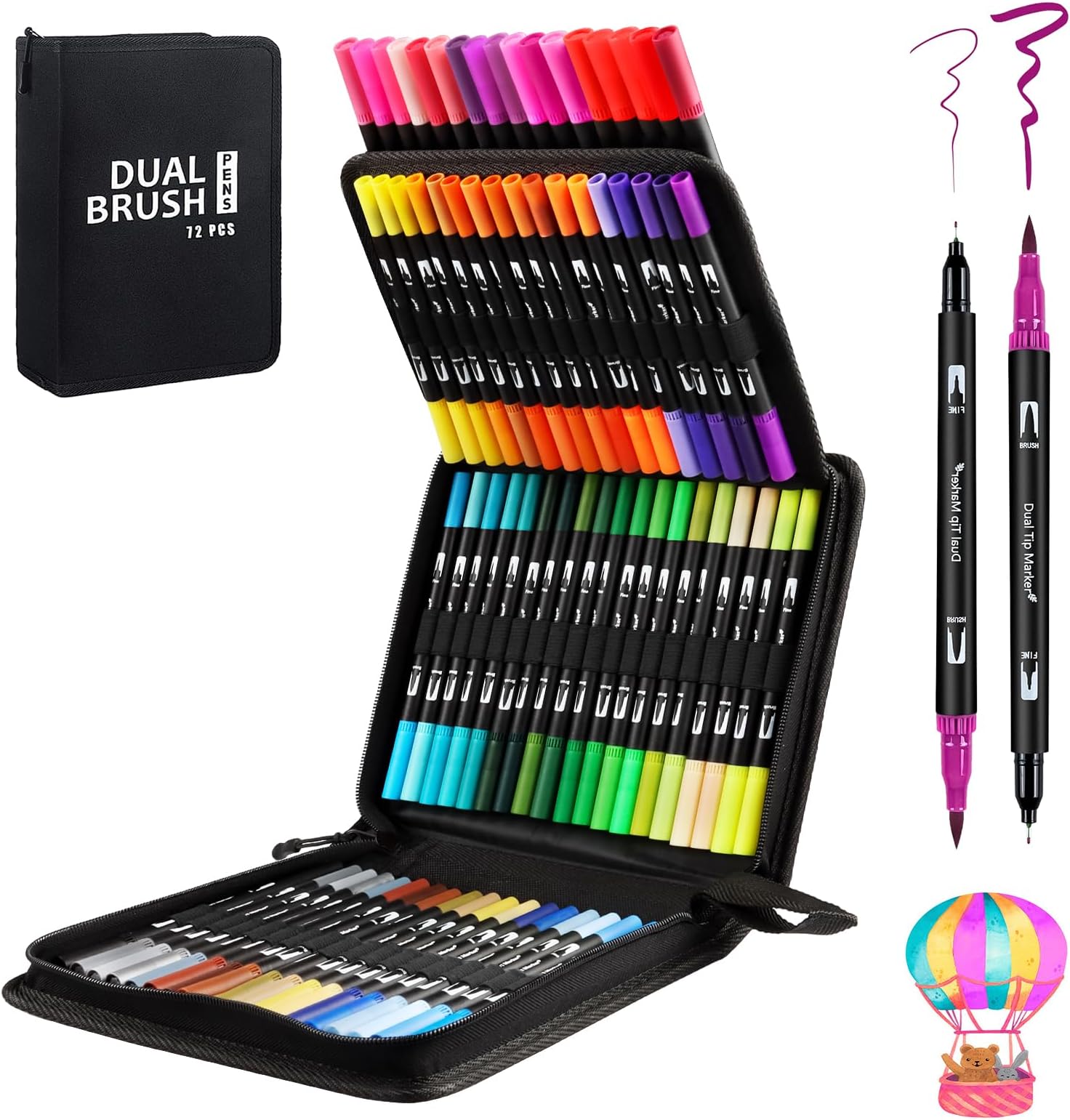 Brush Pen 24 Colori, Pennarelli Doppia Punta Fine Pen 0,4 e 1-2