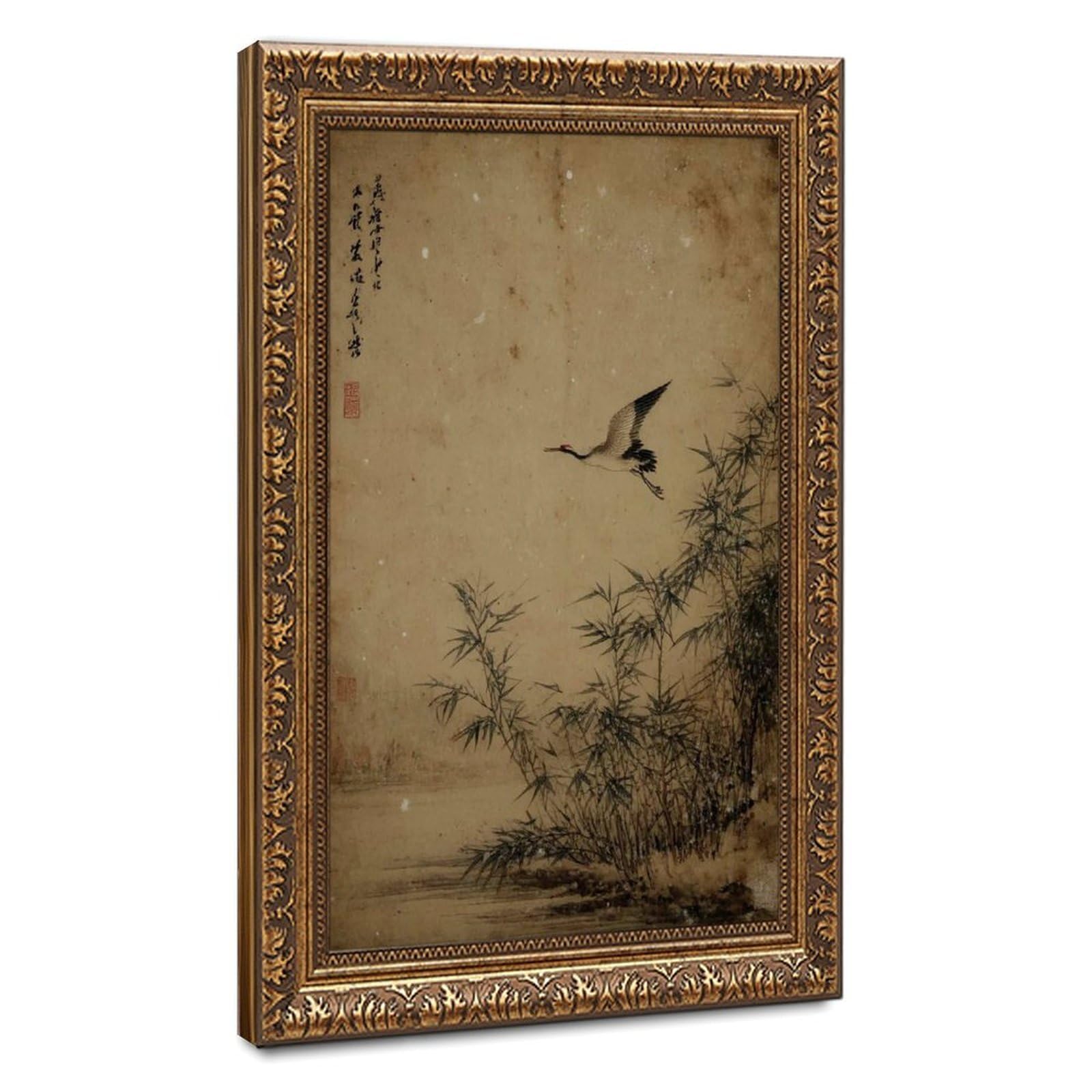 Bareronor Japanese Crane And Bamboo Canvas Poster Bedroom Decor Landscape Office Room Decor Gift 24" L X 36" W