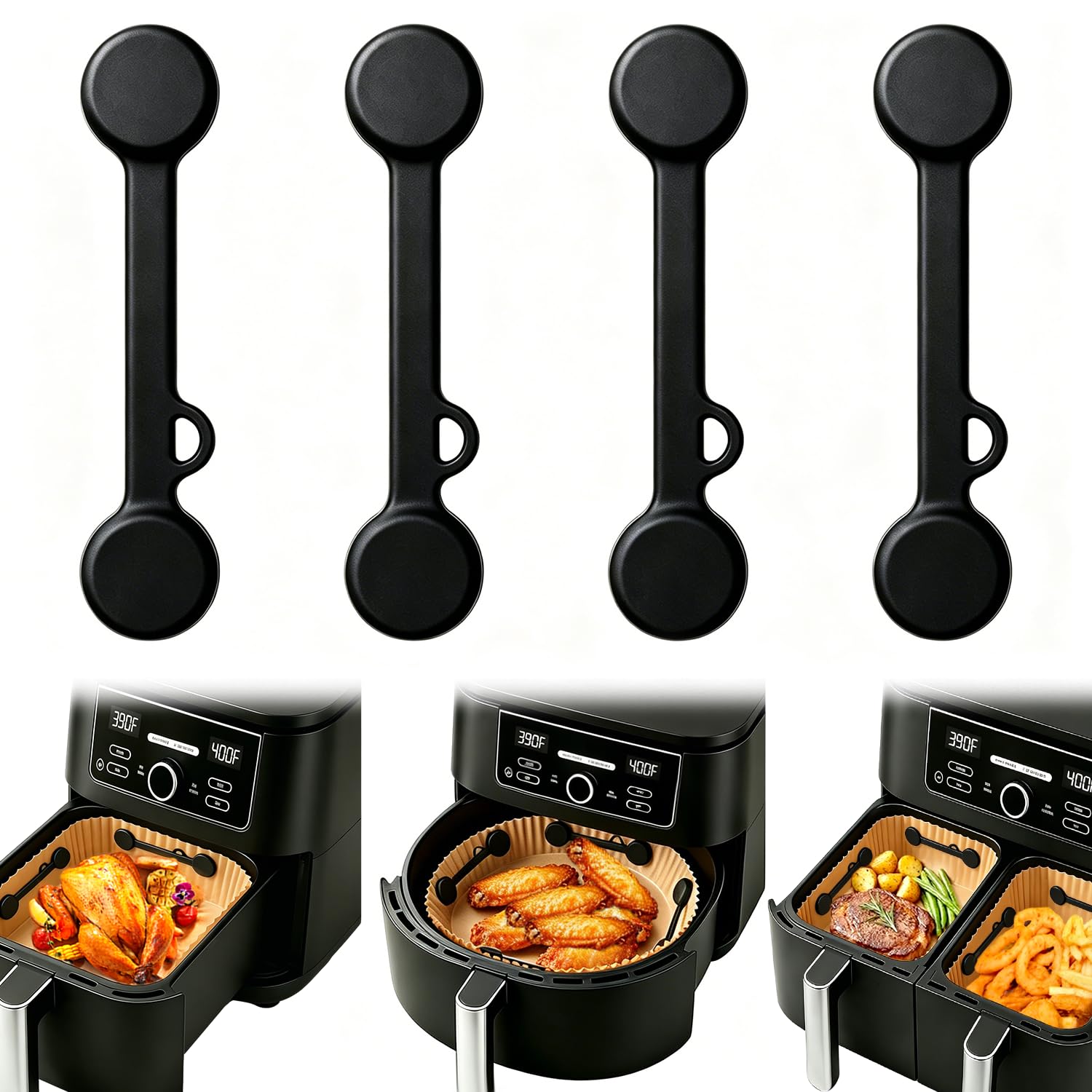 Upgraded Powerful Air Fryer Magnets for Parchment Paper, 4 Pcs (Black)