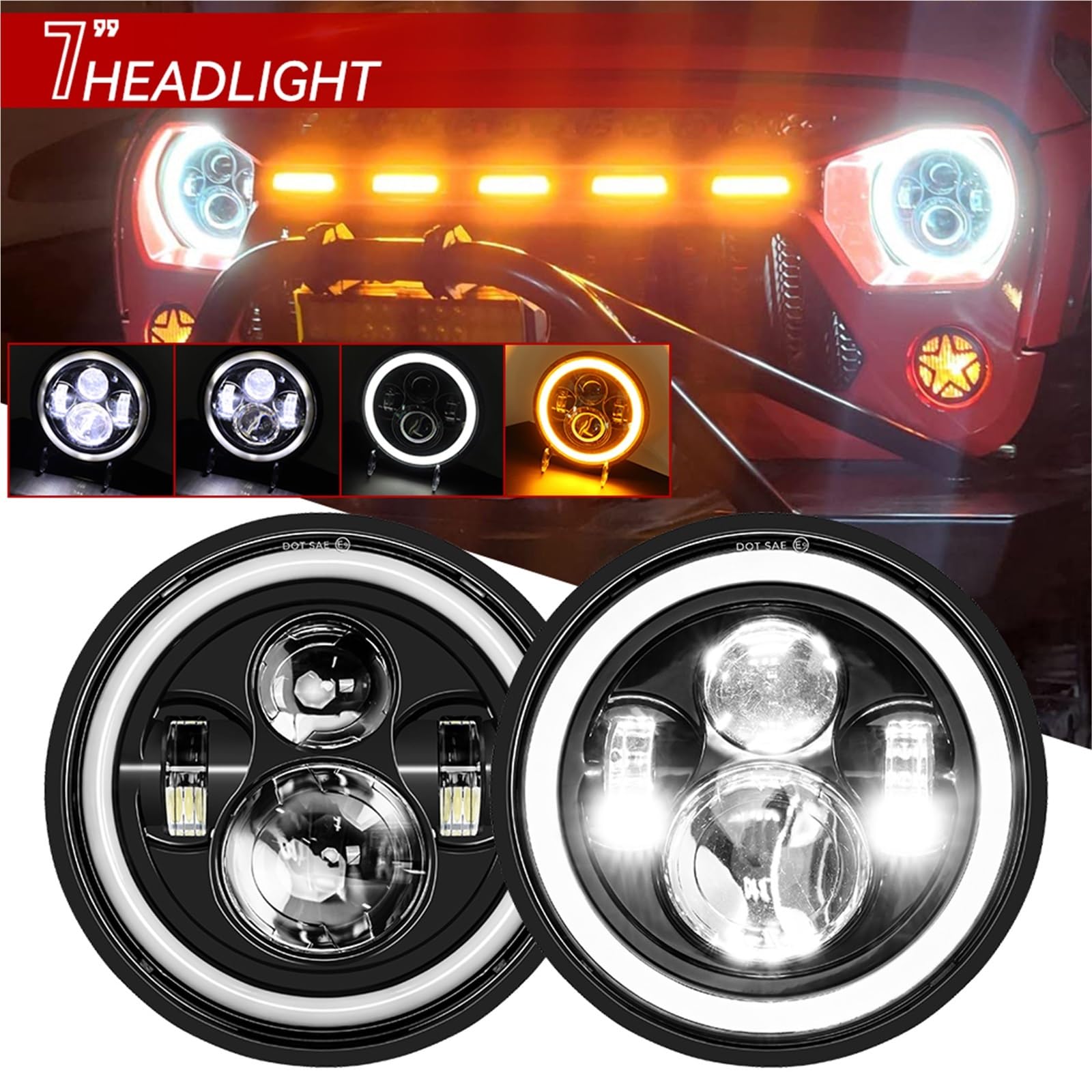 Bombilla Coche Para Wrangler Para Hummer Faro LED Bombilla LED | Accesorios redondos para coche JK TJ H1 H2 2 uds.