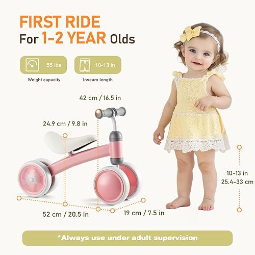 Miniatura 3 de Colorful Lighting - Bicicleta de equilibrio para bebé, regalo de primer cumpleaños para niña con 4 ruedas silenciosas y asiento suave, bicicleta de
