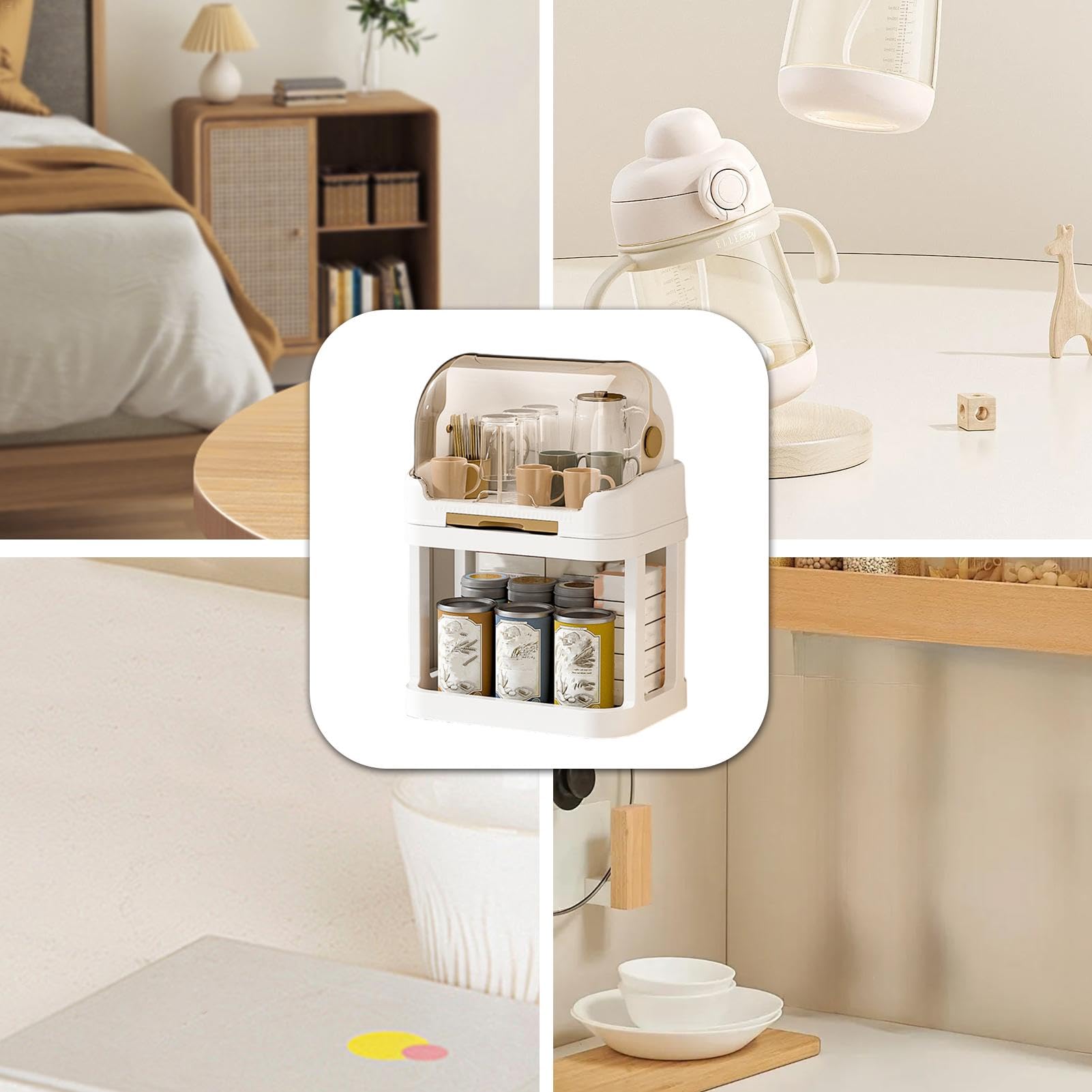 Contenedor para secar botellas con escurridor, estante para secar botellas a prueba de polvo para niños pequeños - Caja escurridora para contenedores de botellas con tapa,Contenedor de caja de cubiert