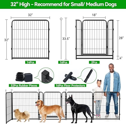 Miniatura 4 de Dog Playpen Outdoor Extra Wide 16 Piece Panels Heavy Duty Dog Fence 32" Height Anti-Rust with Doors Portable for RV Camping Yard, Total 42FT, 140