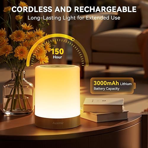 Miniatura 5 de Auxmir Luz nocturna para niños y bebés, lámpara táctil regulable para guardería, 11 colores RGB, 5 brillo, lámpara de mesita de noche recargable