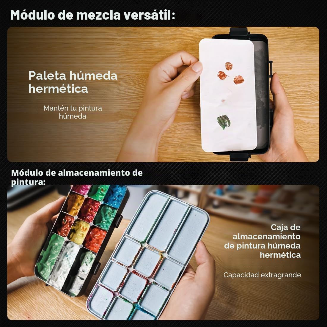 Estación de pintura modular portátil todo en uno con limpiador de pinceles y soportes, bandeja de paleta de pintura húmeda con tapa para pintura en miniatura y pinturas acrílicas (juego