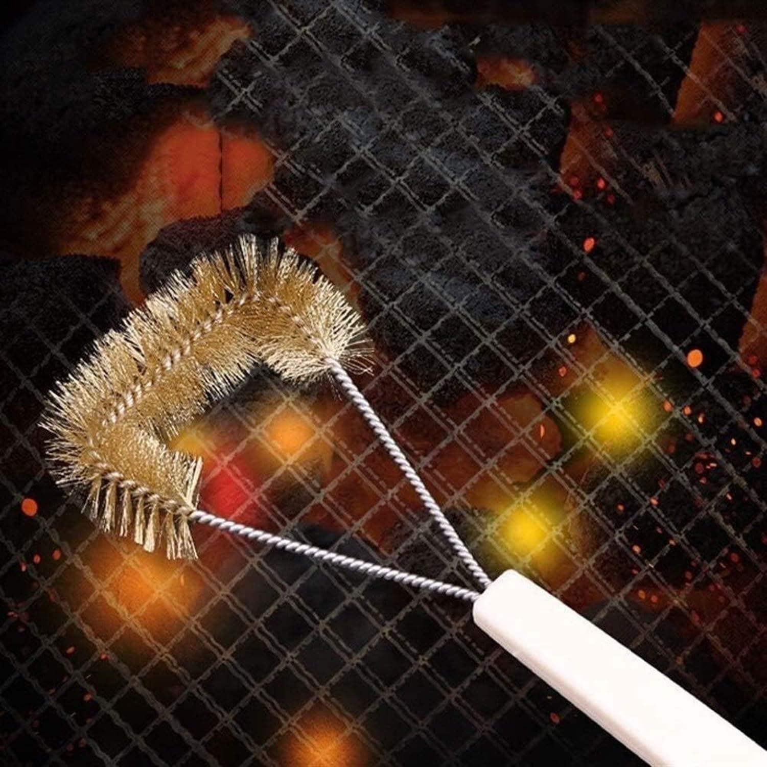 Set per Barbecue Cepillo de Limpieza de Parrilla de Jardín con Cerdas de Latón for Parrillas de Carbón Hierro Fundido Porcelana y Cerámica Accesorio de Cocina