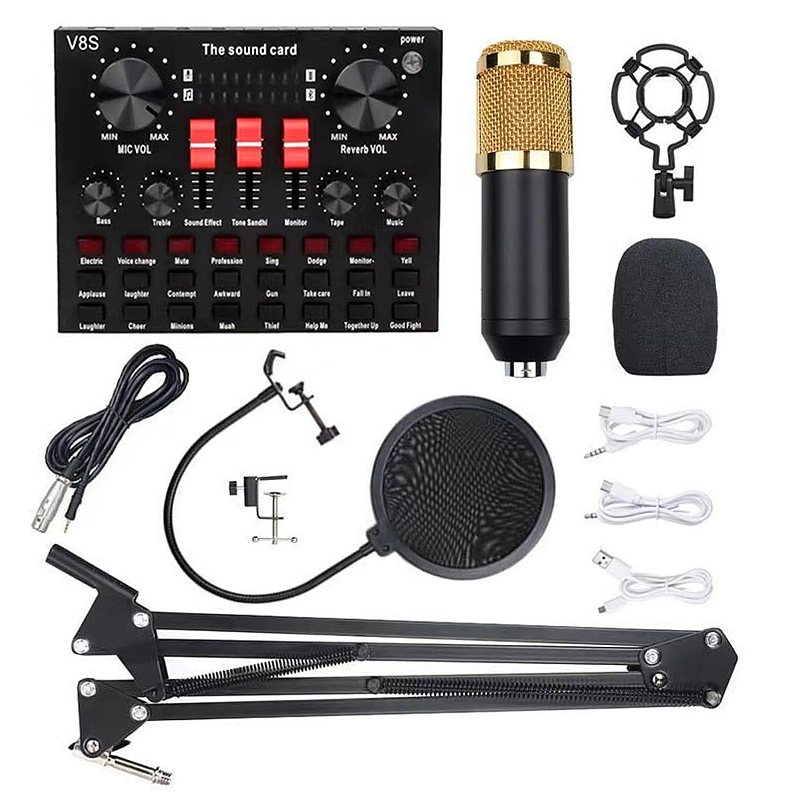 Tarjeta de sonido en vivo, tarjeta de efectos de sonido V8S con 16 efectos de mezclador DJ, 16 efectos de sonido en vivo, 8 modos divertidos, placa de sonido externa USB de audio karaoke portátil,